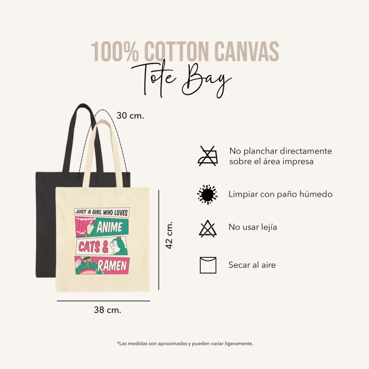 Bolsa de tela de algodón - Just a girl who love anime, cats & ramen - Regalo para amantes de los gatos y la cultura japonesa